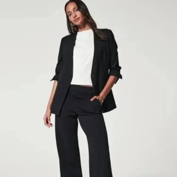 Spanx‎ Womens Perfect Collarless Blazer Jacket One Button Large Office Black NWT - Picture 1 of 12